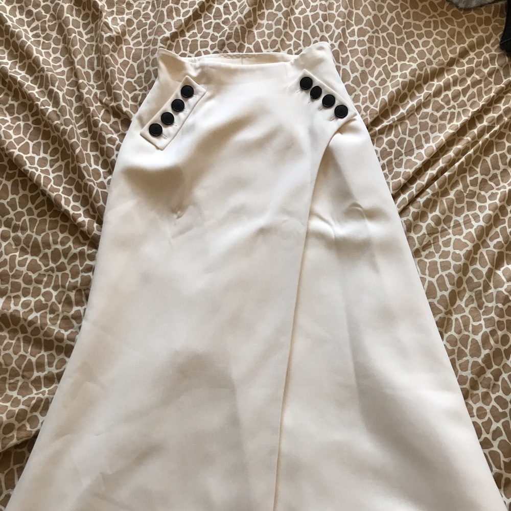 white cream long skirt, detailed w/black buttons